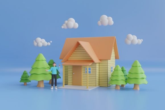 3D People Near to the Wood House