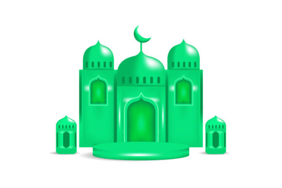 3D Render Mosque and Lantern Design for Creative Projects