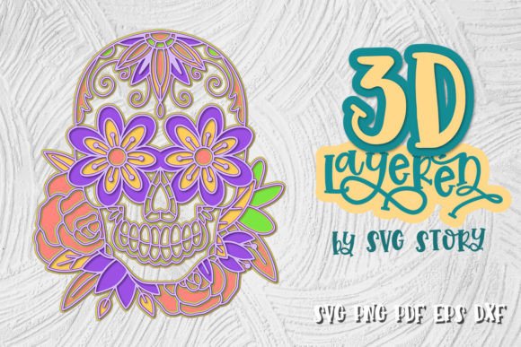 3D Skull with Flowers Layered Design: A Creative Cut File for All Your Projects