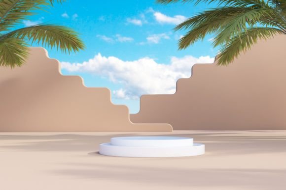 Podium with Stones on Sand Dunes
